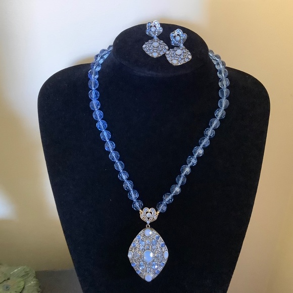 Heidi Daus Set Crystal Blue Locket Necklace & Earrings - Picture 14 of 15